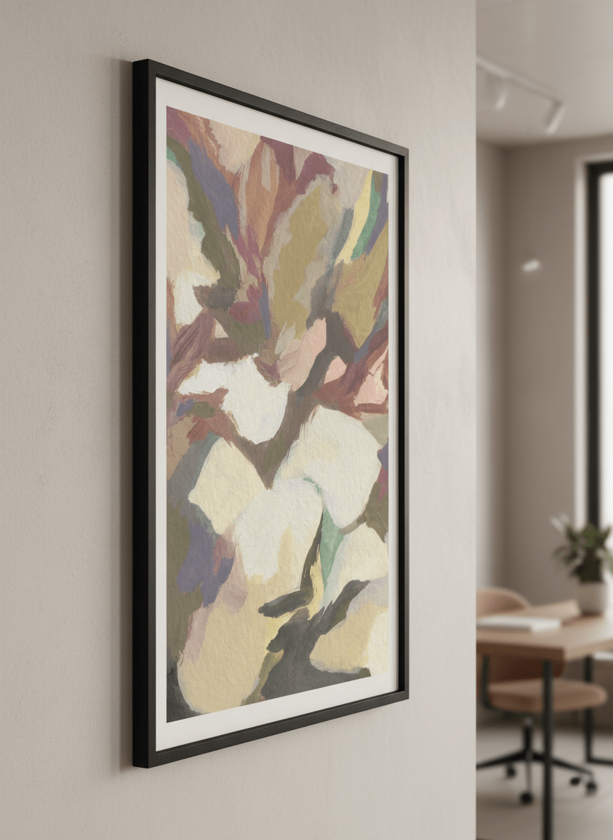 Contemporary wall art featured in a bright modern office workspace