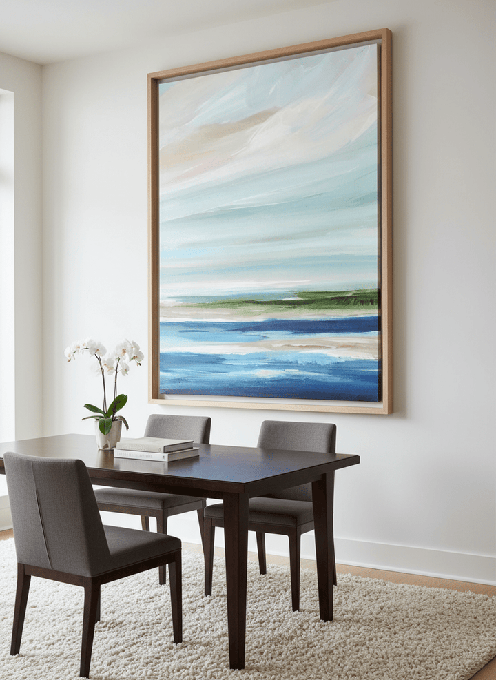 Monumental artwork centred on a feature wall in a luxe interior