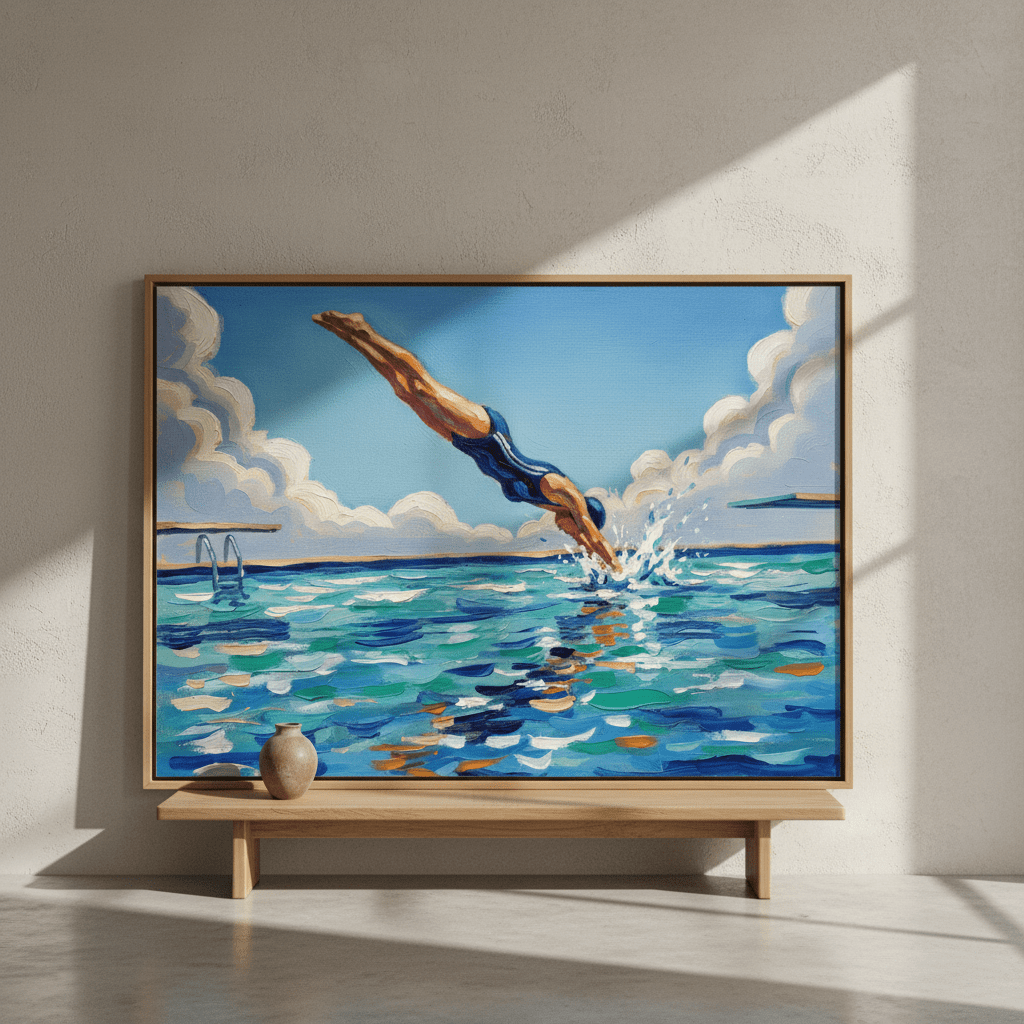 Diving in Water Brushstrokes Painting Wall Art Landscape Print wall - art - picture - poster
