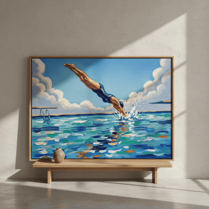 Diving in Water Brushstrokes Painting Wall Art Landscape Print wall - art - picture - poster