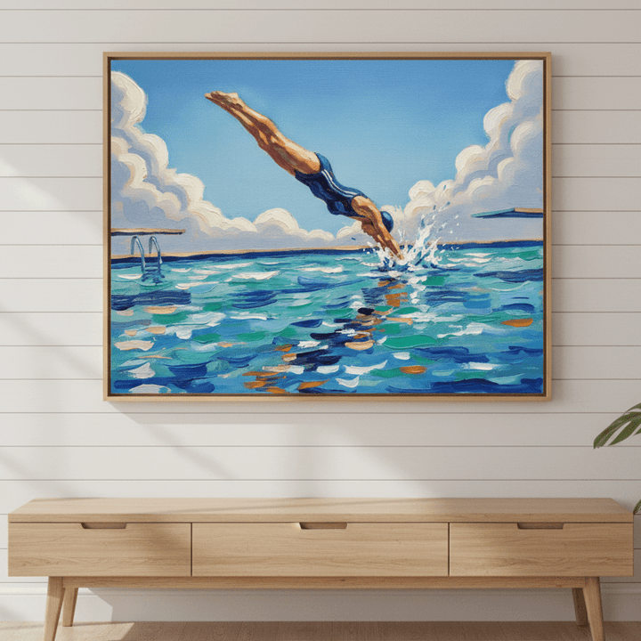 Diving in Water Brushstrokes Painting Wall Art Landscape Print wall - art - picture - poster