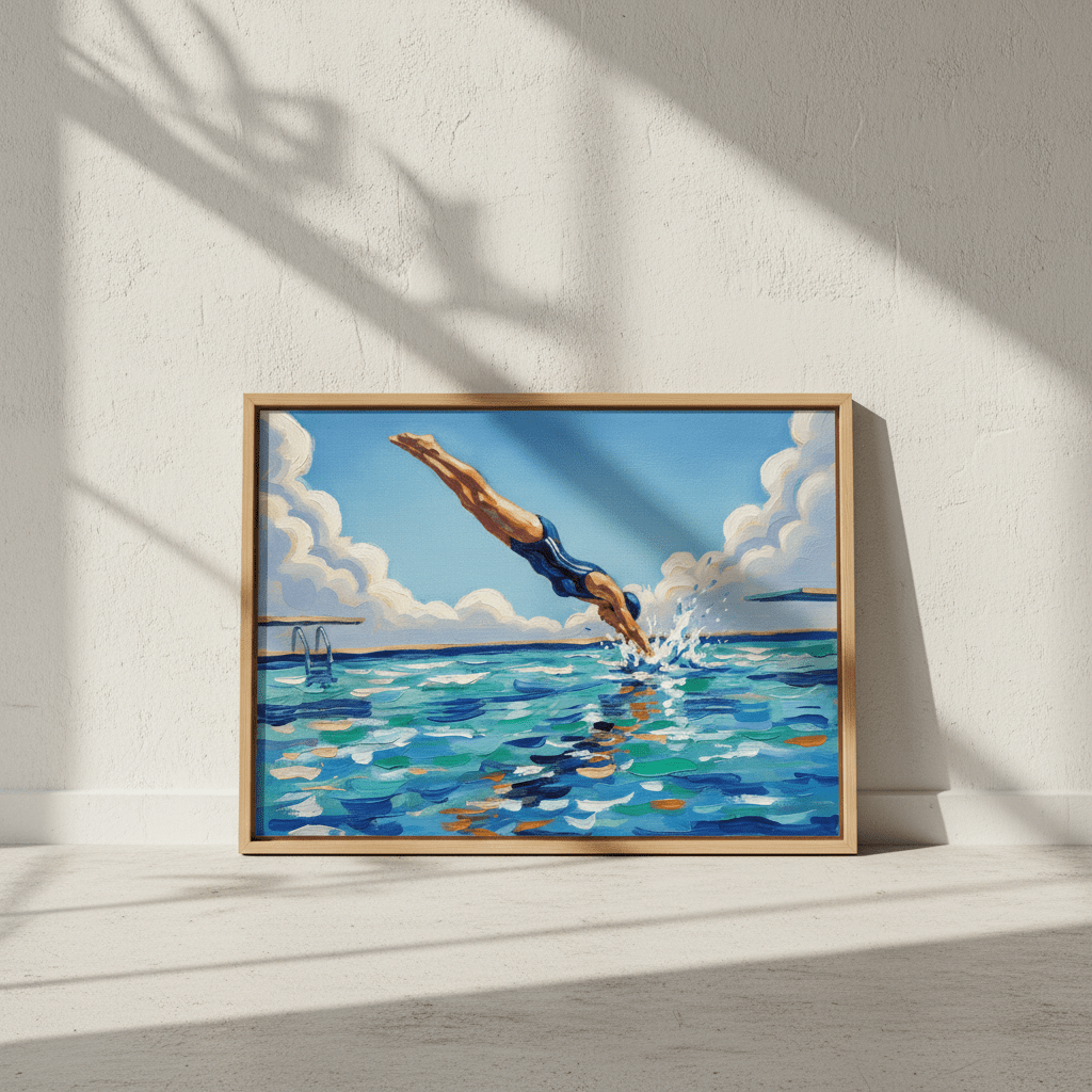 Diving in Water Brushstrokes Painting Wall Art Landscape Print wall - art - picture - poster
