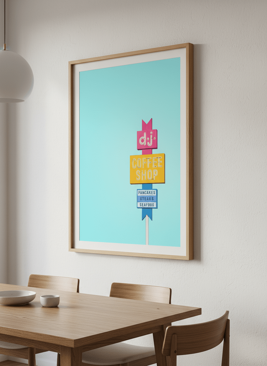 Wall art styled above a dining table in a contemporary home