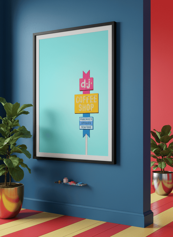 Bold wall art styled in a colourful, eclectic modern home