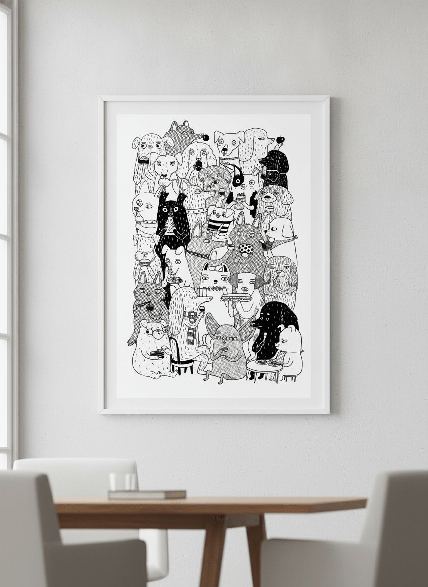 Contemporary wall art featured in a bright modern office workspace