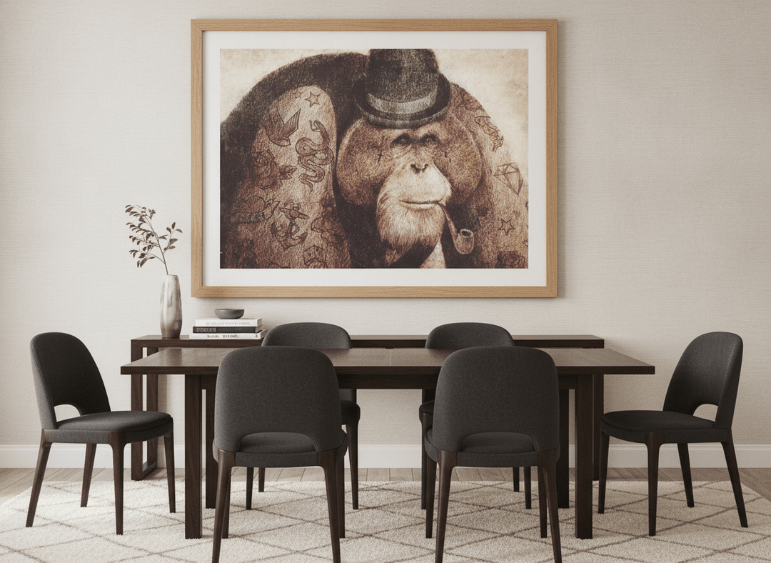 Monumental artwork centred on a feature wall in a luxe interior