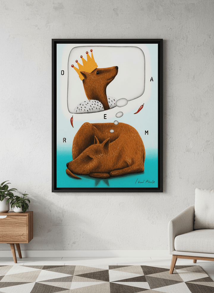 Modern wall art styled above a sofa in a neutral living room