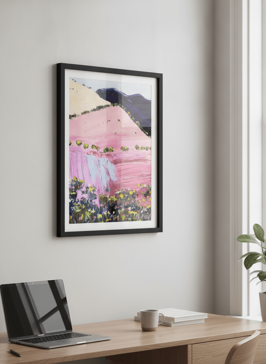 Contemporary wall art featured in a bright modern office workspace