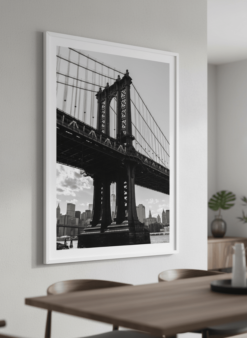Wall art styled above a dining table in a contemporary home