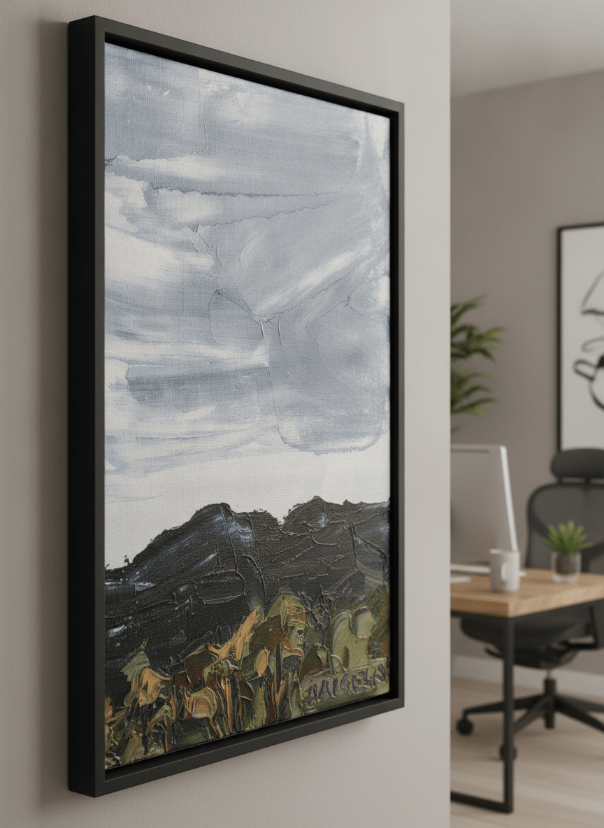 Contemporary wall art featured in a bright modern office workspace