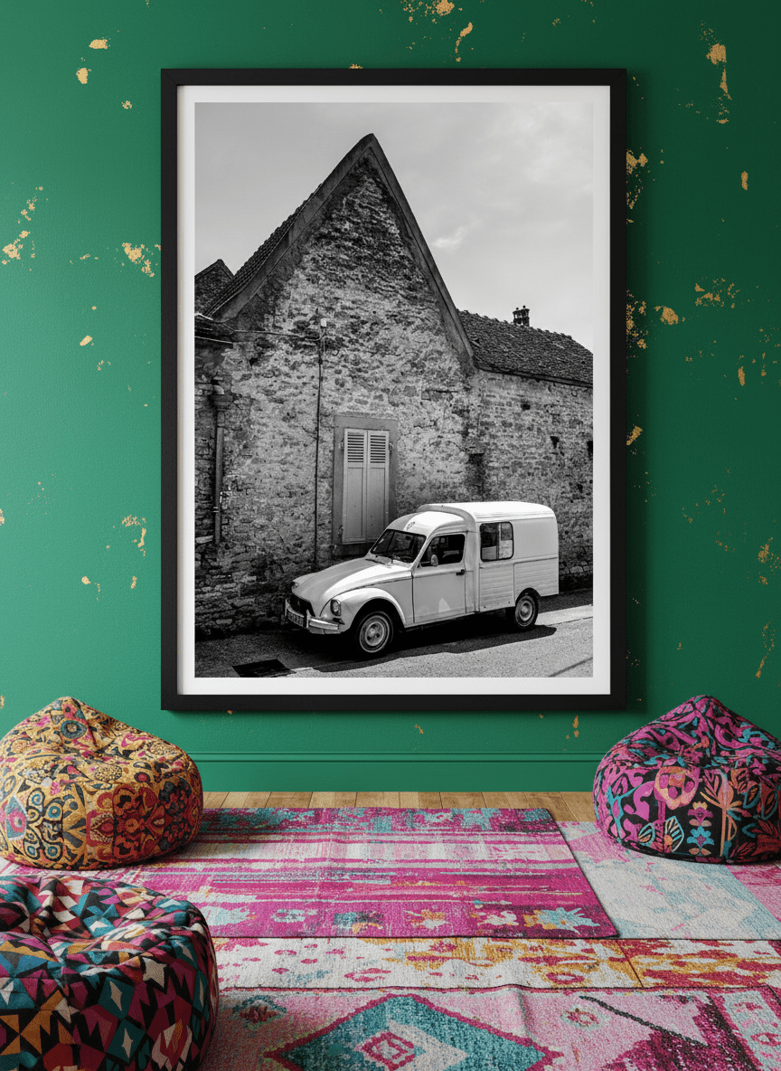 Bold wall art styled in a colourful, eclectic modern home