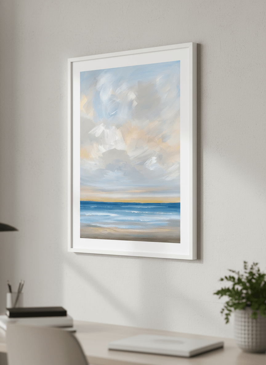 Contemporary wall art featured in a bright modern office workspace
