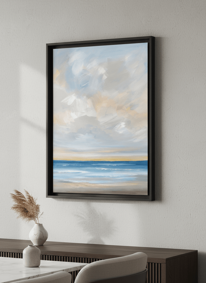 Wall art styled above a dining table in a contemporary home