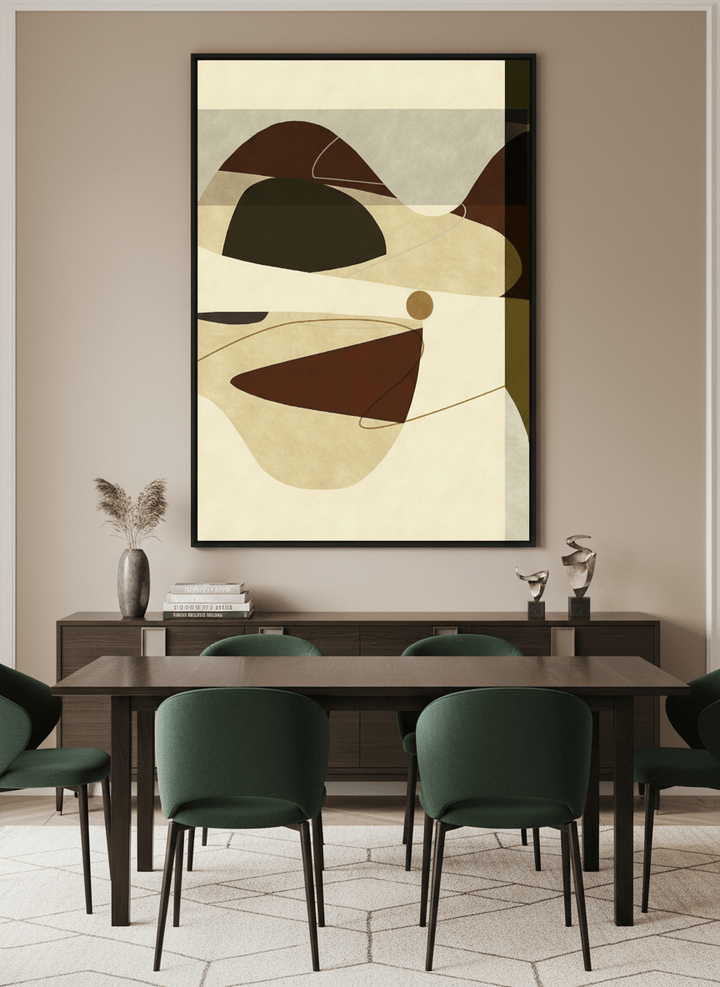 Monumental artwork centred on a feature wall in a luxe interior