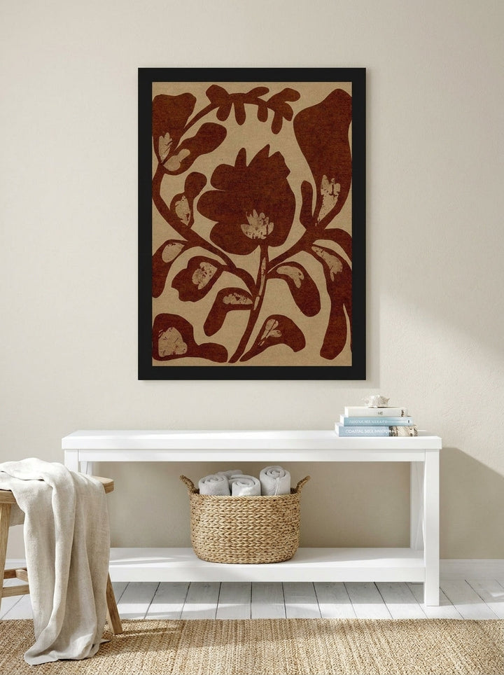 Modern wall art print styled on the wall in a coastal bathroom