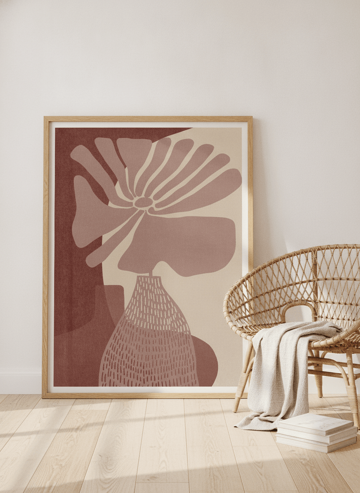 Modern wall art print leaning against the wall in a coastal kitchen