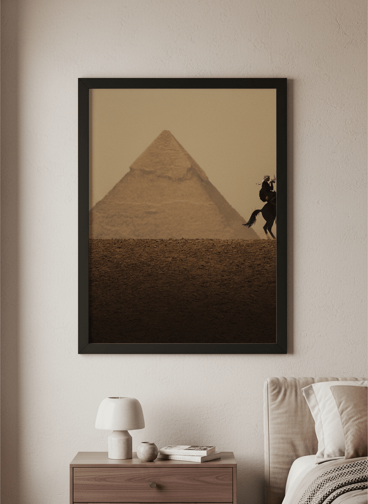 Minimalist artwork displayed in a calm, light-filled bedroom interior