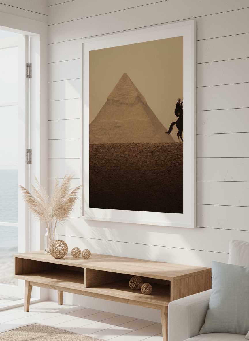 Neutral wall art displayed in a sunny coastal beach house