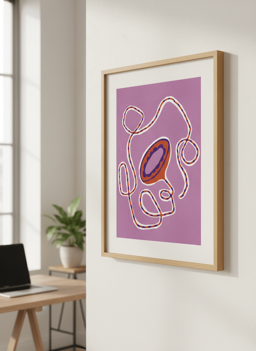 Contemporary wall art featured in a bright modern office workspace