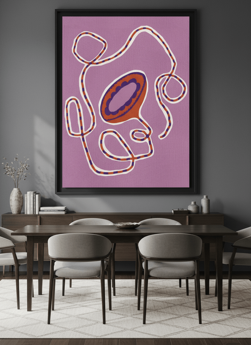 Monumental artwork centred on a feature wall in a luxe interior