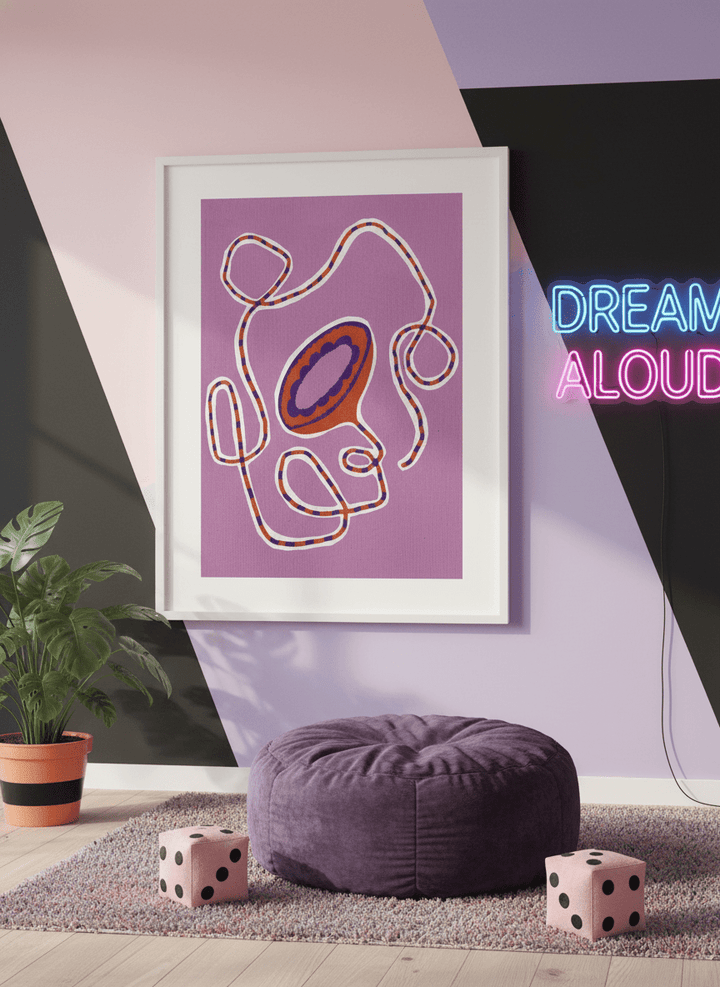 Bold wall art styled in a colourful, eclectic modern home