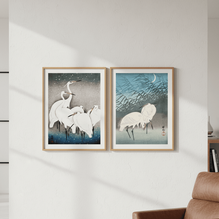 Egret Japanese Birds Woodblock Prints Set of 2 by Ohara Koson wall - art - picture - poster