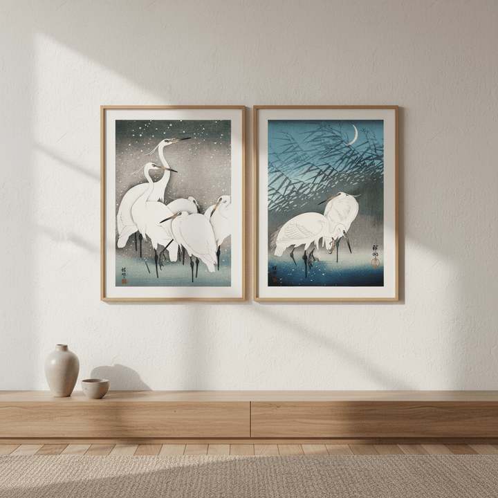 Egret Japanese Birds Woodblock Prints Set of 2 by Ohara Koson wall - art - picture - poster