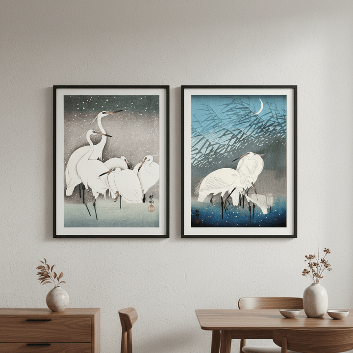 Egret Japanese Birds Woodblock Prints Set of 2 by Ohara Koson wall - art - picture - poster