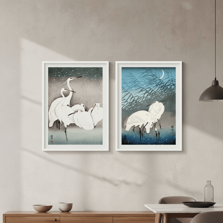 Egret Japanese Birds Woodblock Prints Set of 2 by Ohara Koson wall - art - picture - poster