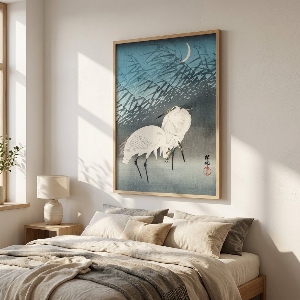 Egrets and Reeds in Moonlight by Ohara Koson wall - art - picture - poster