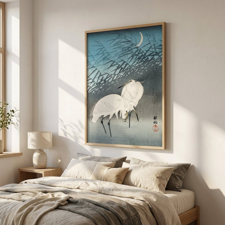 Egrets and Reeds in Moonlight by Ohara Koson wall - art - picture - poster
