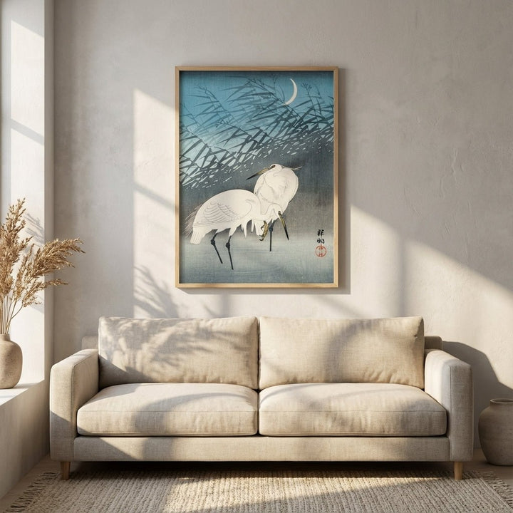 Egrets and Reeds in Moonlight by Ohara Koson wall - art - picture - poster