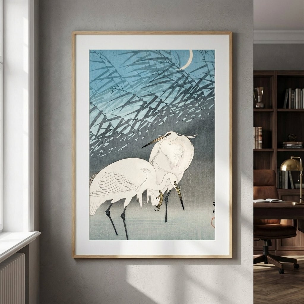 Egrets and Reeds in Moonlight by Ohara Koson wall - art - picture - poster