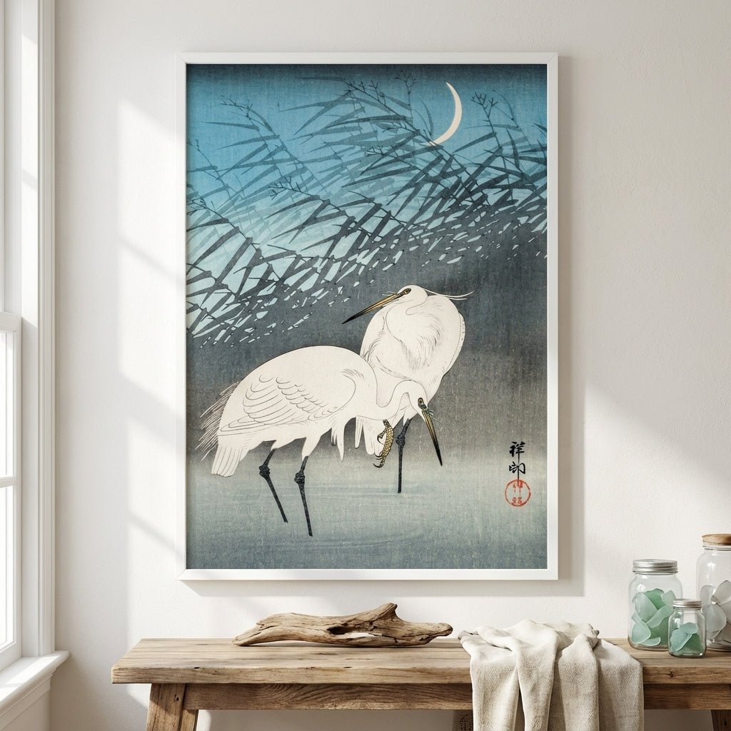 Egrets and Reeds in Moonlight by Ohara Koson wall - art - picture - poster