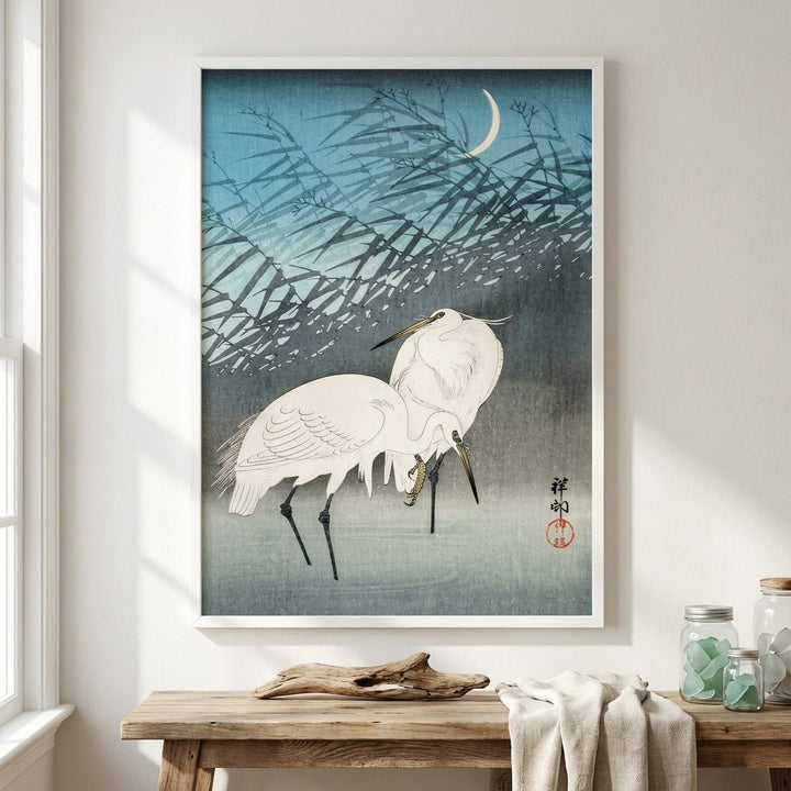 Egrets and Reeds in Moonlight by Ohara Koson wall - art - picture - poster