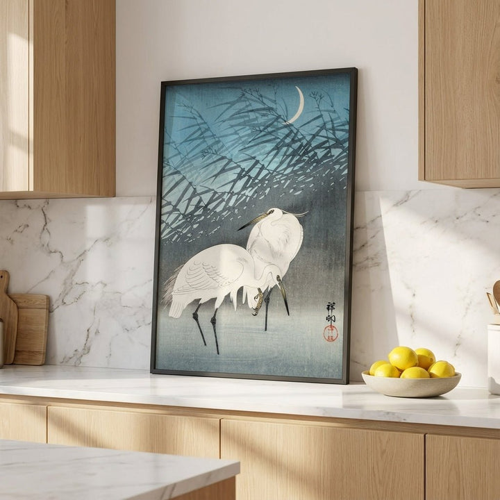 Egrets and Reeds in Moonlight by Ohara Koson wall - art - picture - poster