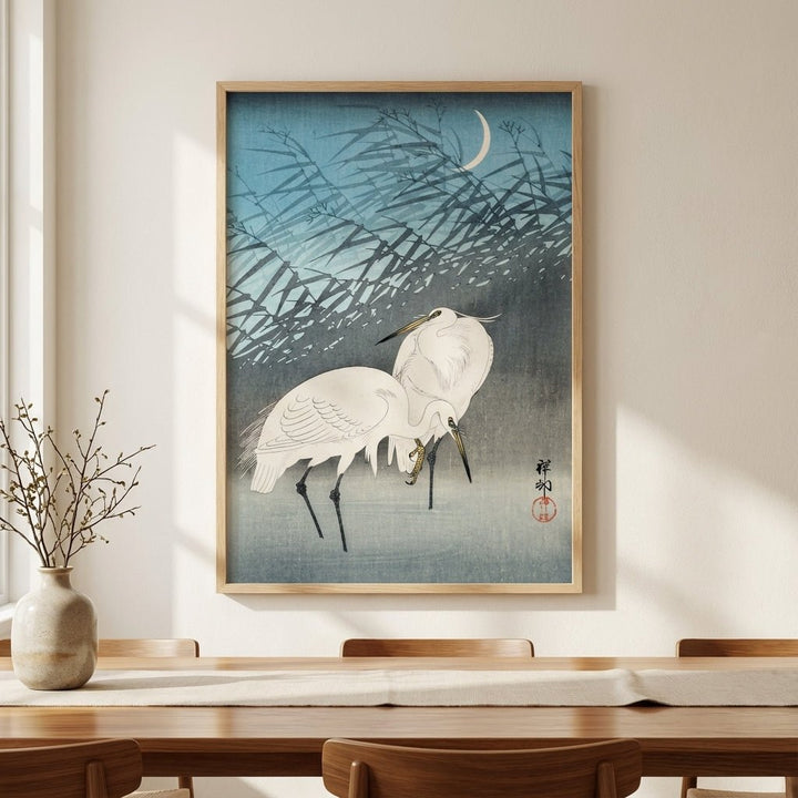 Egrets and Reeds in Moonlight by Ohara Koson wall - art - picture - poster