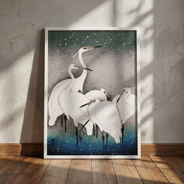 Egrets Birds in Snow 1925 Japanese Woodblock Print wall - art - picture - poster