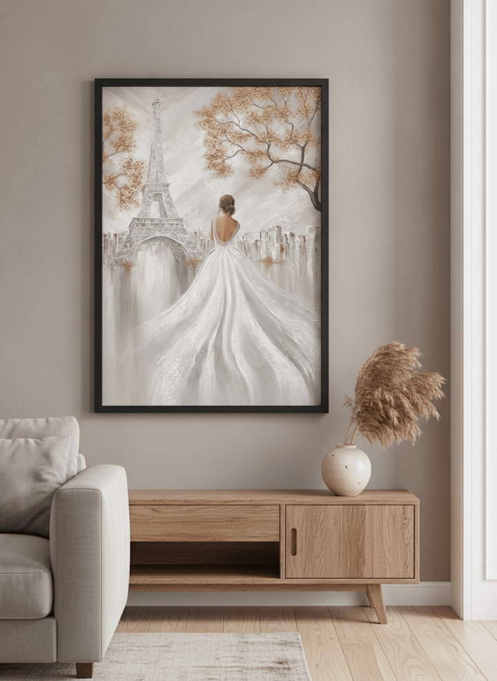 Modern wall art styled above a sofa in a neutral living room