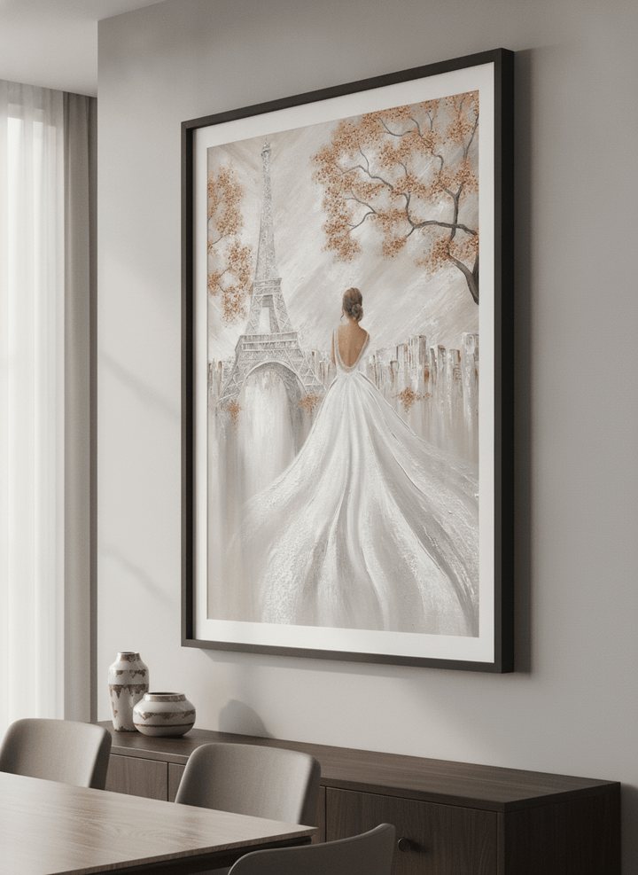 Wall art styled above a dining table in a contemporary home