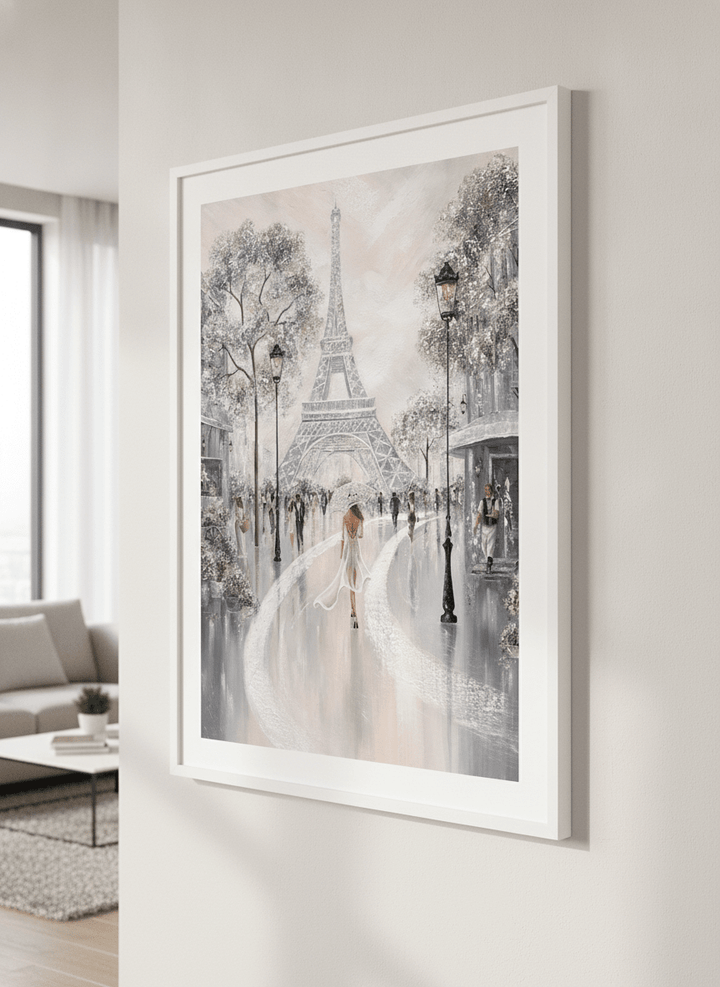 Modern wall art styled above a sofa in a neutral living room