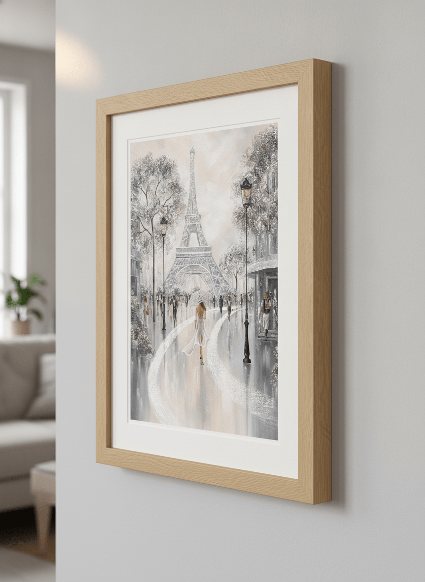 Modern wall art styled above a sofa in a neutral living room
