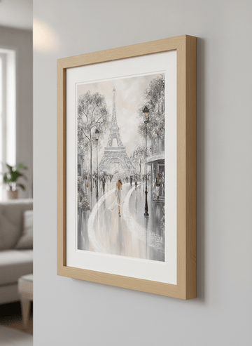 Modern wall art styled above a sofa in a neutral living room