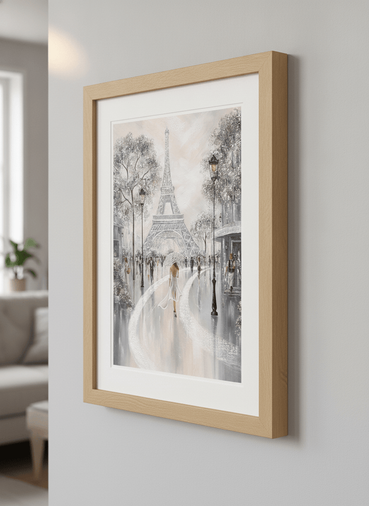 Modern wall art styled above a sofa in a neutral living room