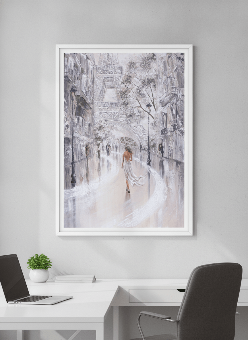 Contemporary wall art featured in a bright modern office workspace