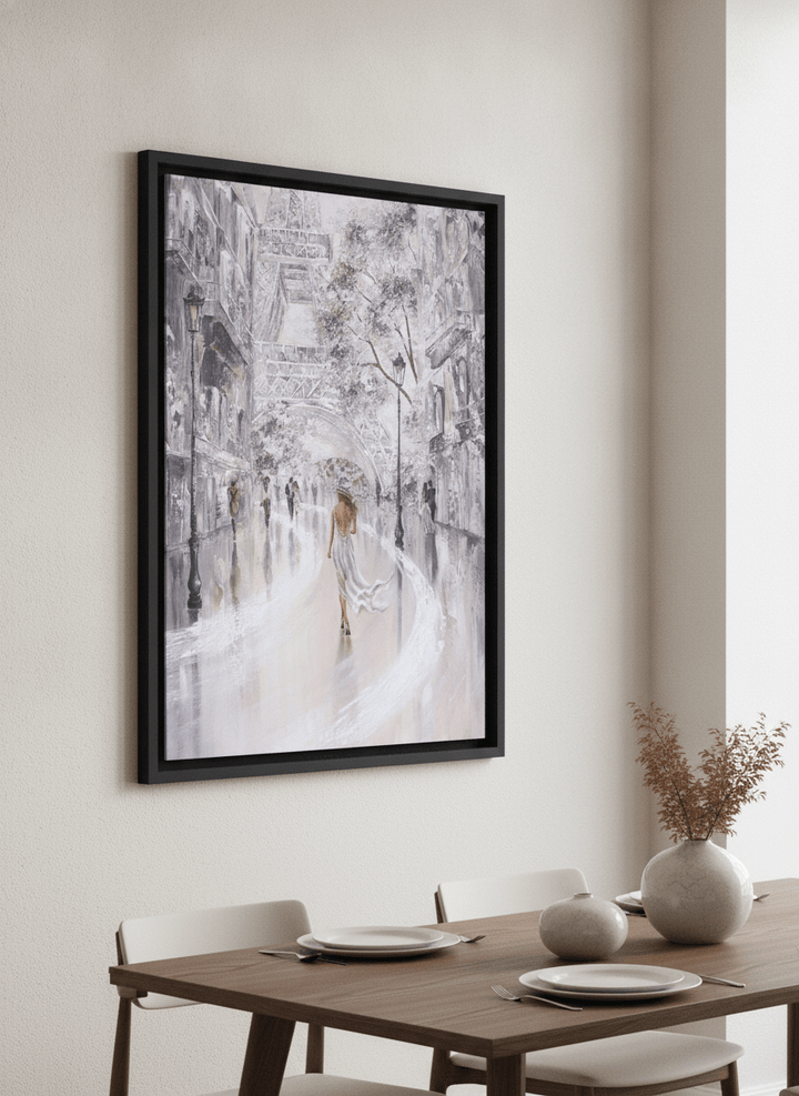 Wall art styled above a dining table in a contemporary home
