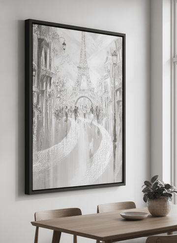 Wall art styled above a dining table in a contemporary home