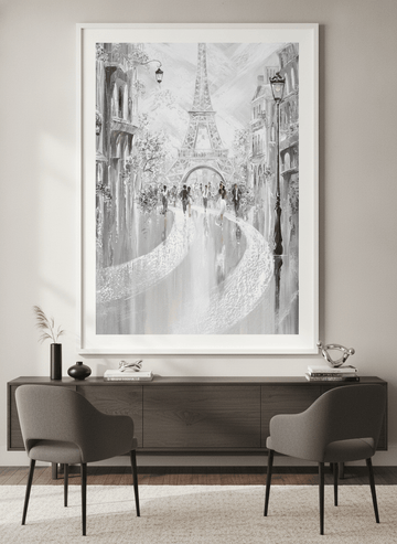 Monumental artwork centred on a feature wall in a luxe interior