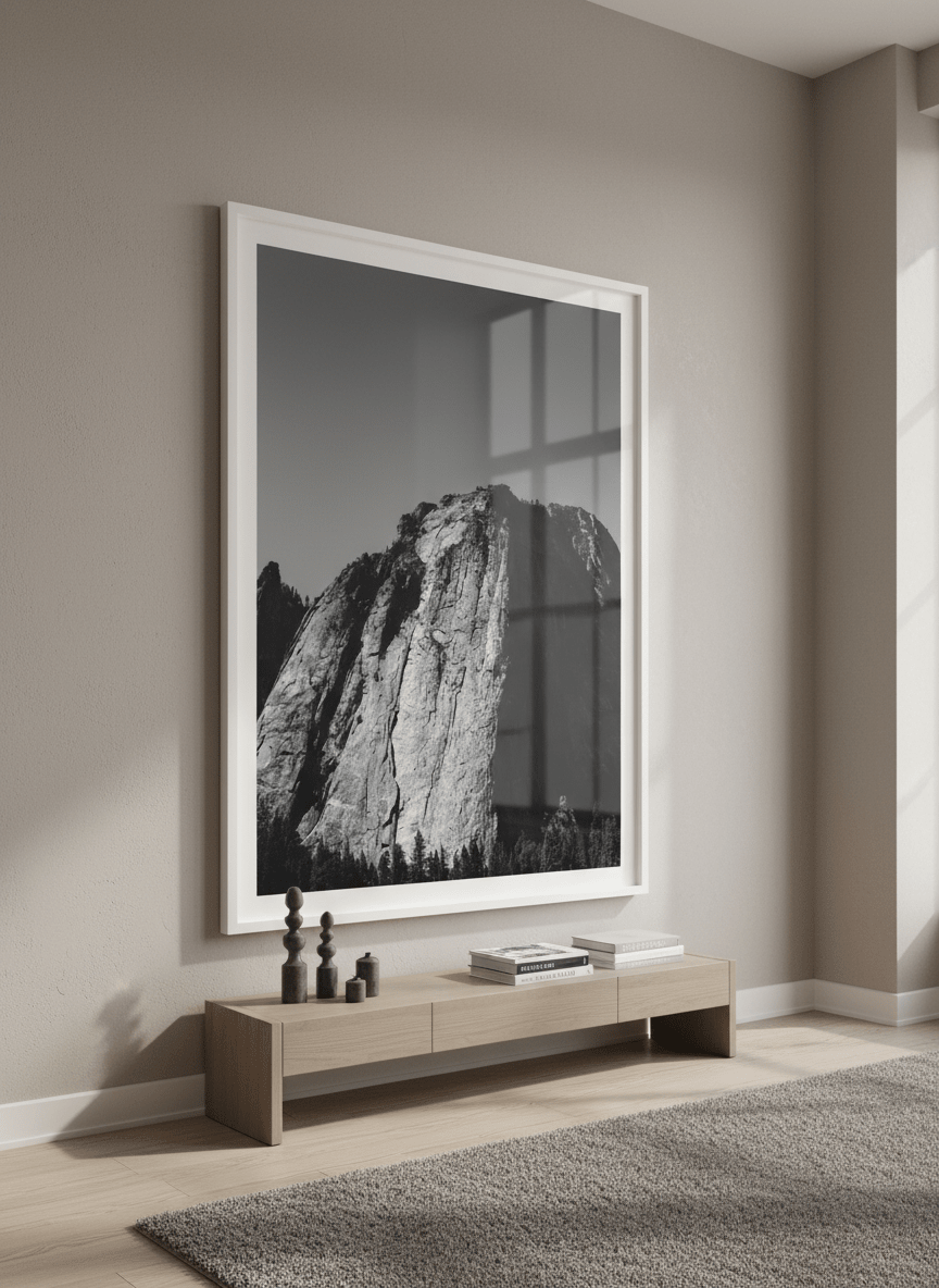 Monumental artwork centred on a feature wall in a luxe interior