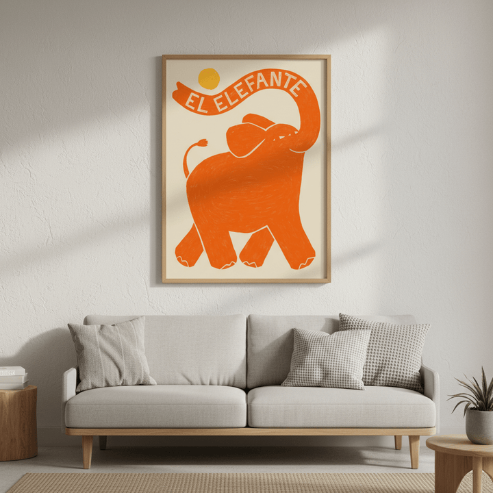 El Elefante Orange by Manne Jalilian wall - art - picture - poster